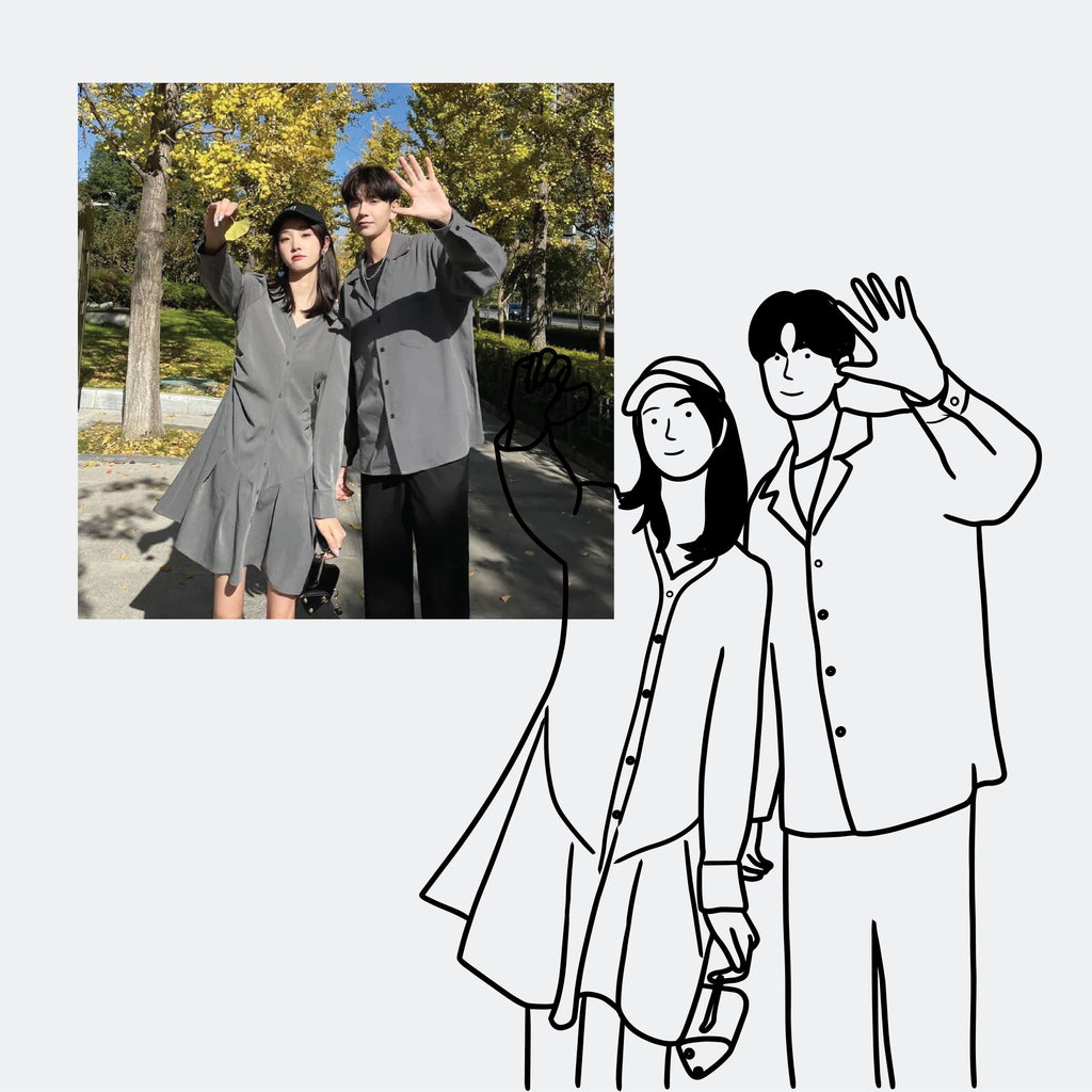 「2pcs WE MET」HAND DRAWING COUPLE TEE SET x 2pcs